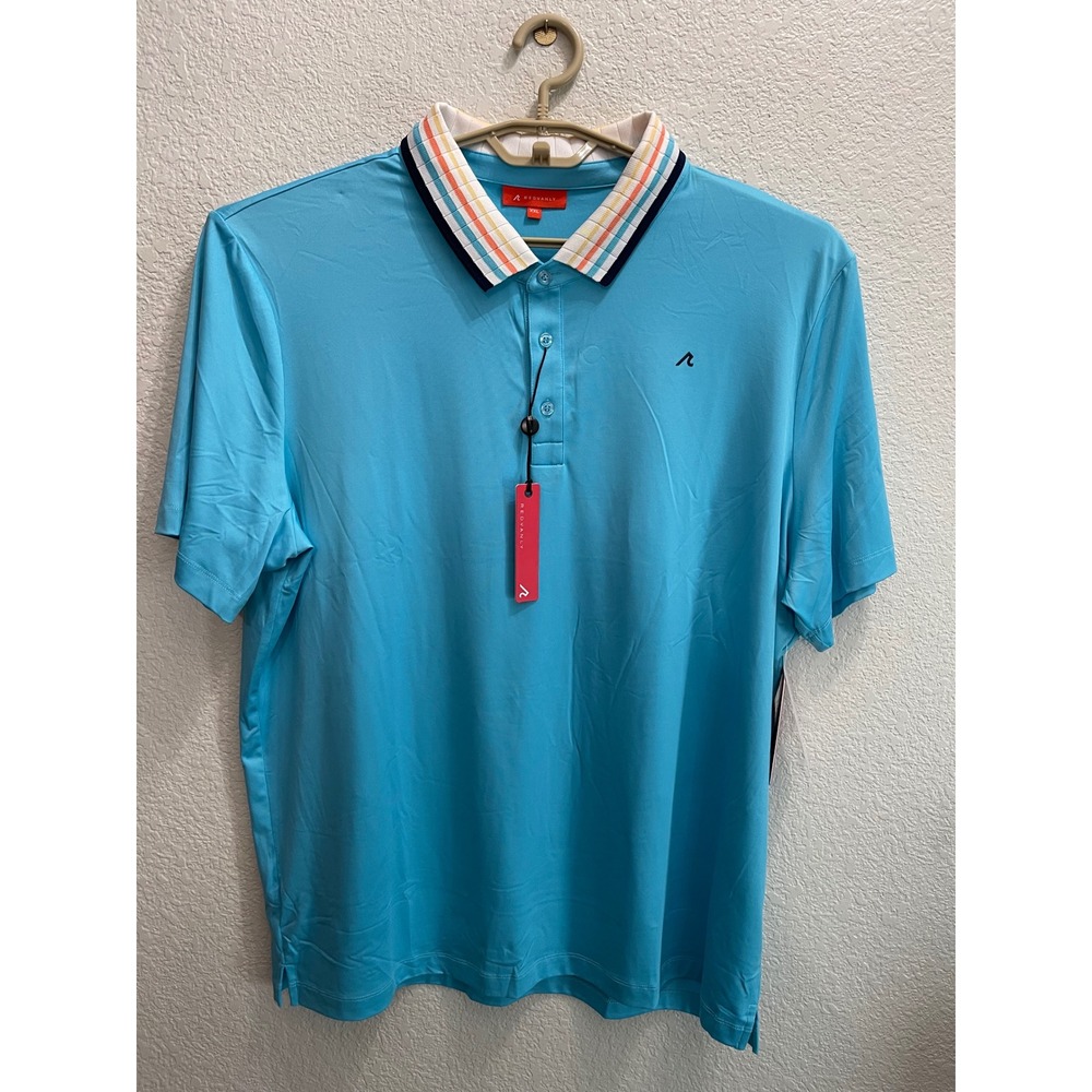 REDVANLY Mael Polo Mens XXL Curacao Blue Striped Collar Golf Shirt R2505 NEW